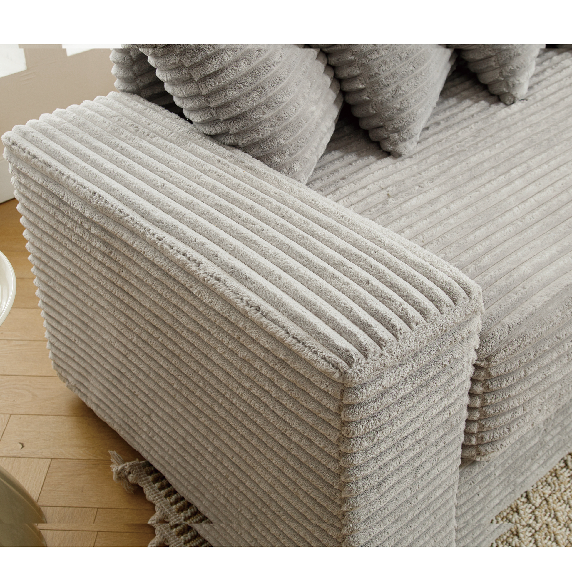 Arrived Oversized Two Piece Couches, L Shaped Sofa, Corduroy, Right Chaise Daybed,With Armrests,Eight Throw Pillows,Corner Sofa,Easy To Assemble, Gray Gray Polyester Wood Primary Living Space Medium Soft Pillow Back Modern Square Arms Wood 3 Seat