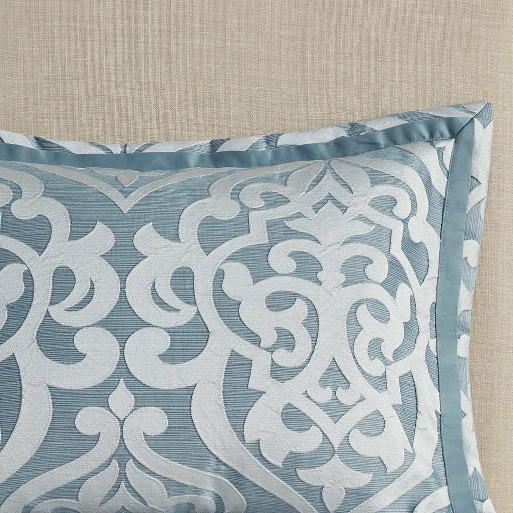 8 Piece Jacquard Comforter Set Aqua Silver Queen Queen Aqua Silver Polyester