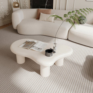 40 Inch Cream Cloud Shaped Coffee Table For Living Room Cream White Primary Living Space Modern Lacquered Mdf