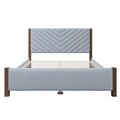 Modern Mid Century Queen Upholstered Platform Bed Frame With Tufted Headboard And Solid Wood Legs,No Box Spring Needed,Gray Box Spring Not Required Queen Gray Wood Bedroom Mid Century Modern,Modern Bed Frame Linen Wood