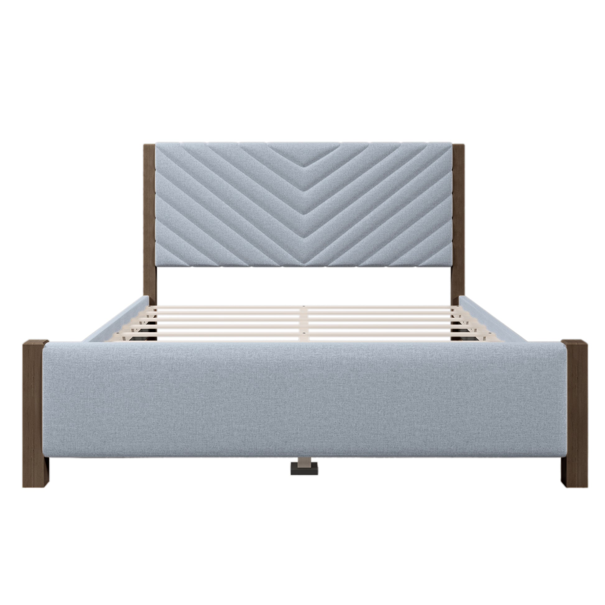 Modern Mid Century Queen Upholstered Platform Bed Frame With Tufted Headboard And Solid Wood Legs,No Box Spring Needed,Gray Box Spring Not Required Queen Gray Wood Bedroom Mid Century Modern,Modern Bed Frame Linen Wood