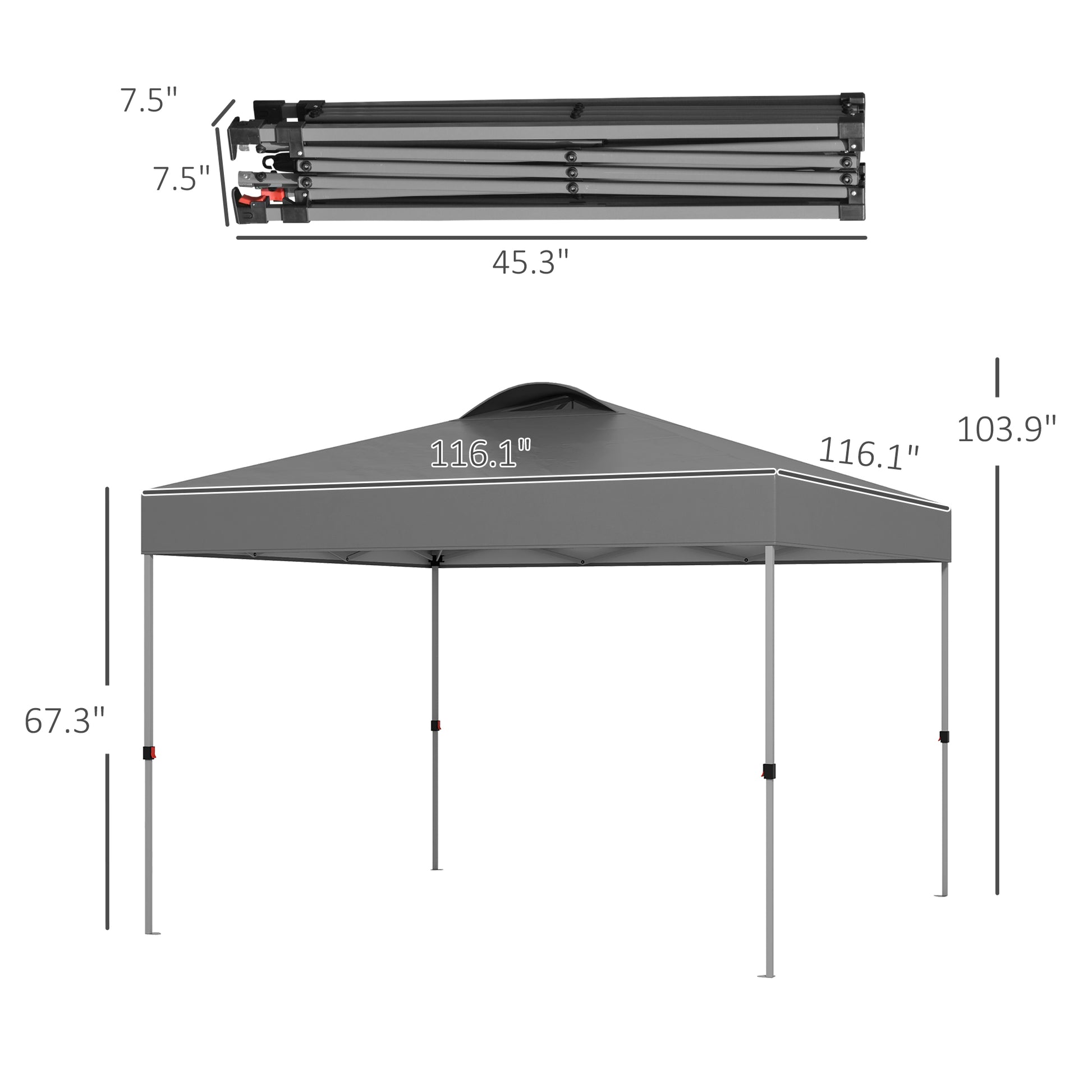 Outsunny 10' X 10' Pop Up Canopy Tent, Instant Sun Shelter With 3 Level Adjustable Height, Top Vents And Wheeled Carry Bag For Outdoor, Garden, Patio, Dark Gray Dark Grey Steel