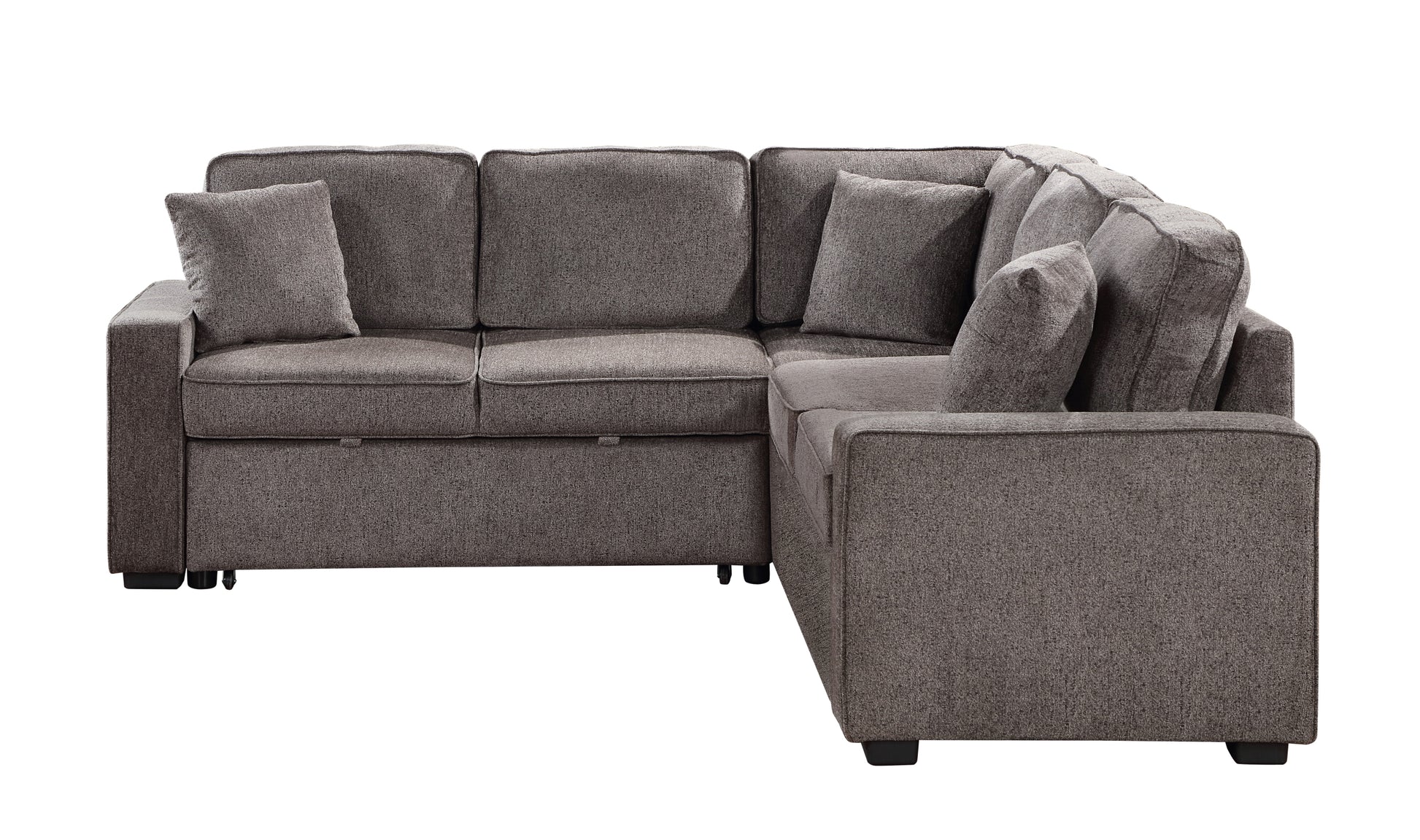 Modular Sofa, Sectional Couch L Shaped Sofa Couch With Pullout Sleeper, 5 Seat Chenille Corner Sofa For Living Room, 3 Pillows Included, Light Brown Light Brown Chenille Foam Plywood 5 Seat