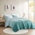 Ombre Shaggy Long Fur Comforter Mini Set Full Aqua Polyester