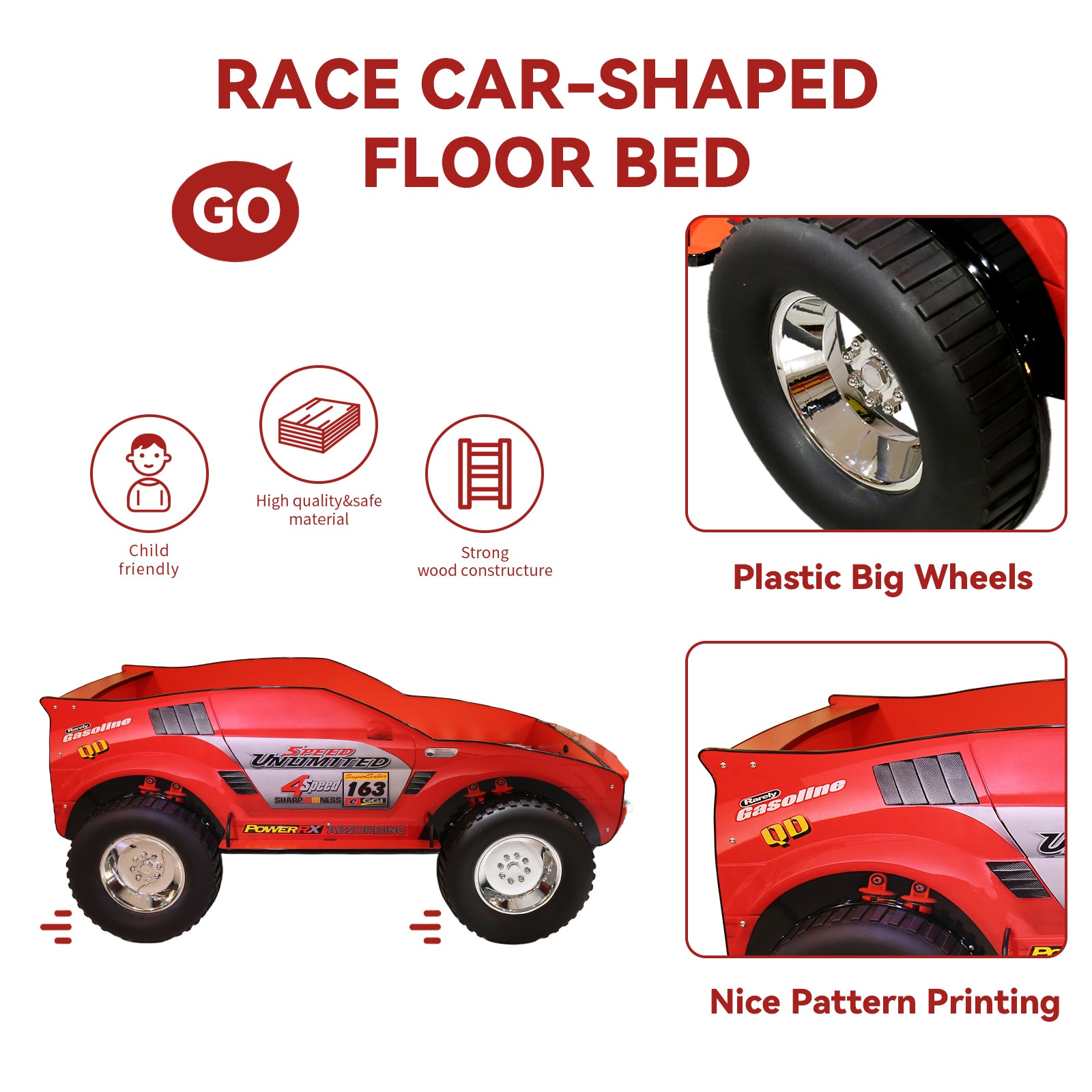 Unlimited Speed Jeep Bed Twin Red Mdf