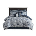 8 Piece Jacquard Comforter Set Navy Silver Cal King California King Navy Silver Polyester