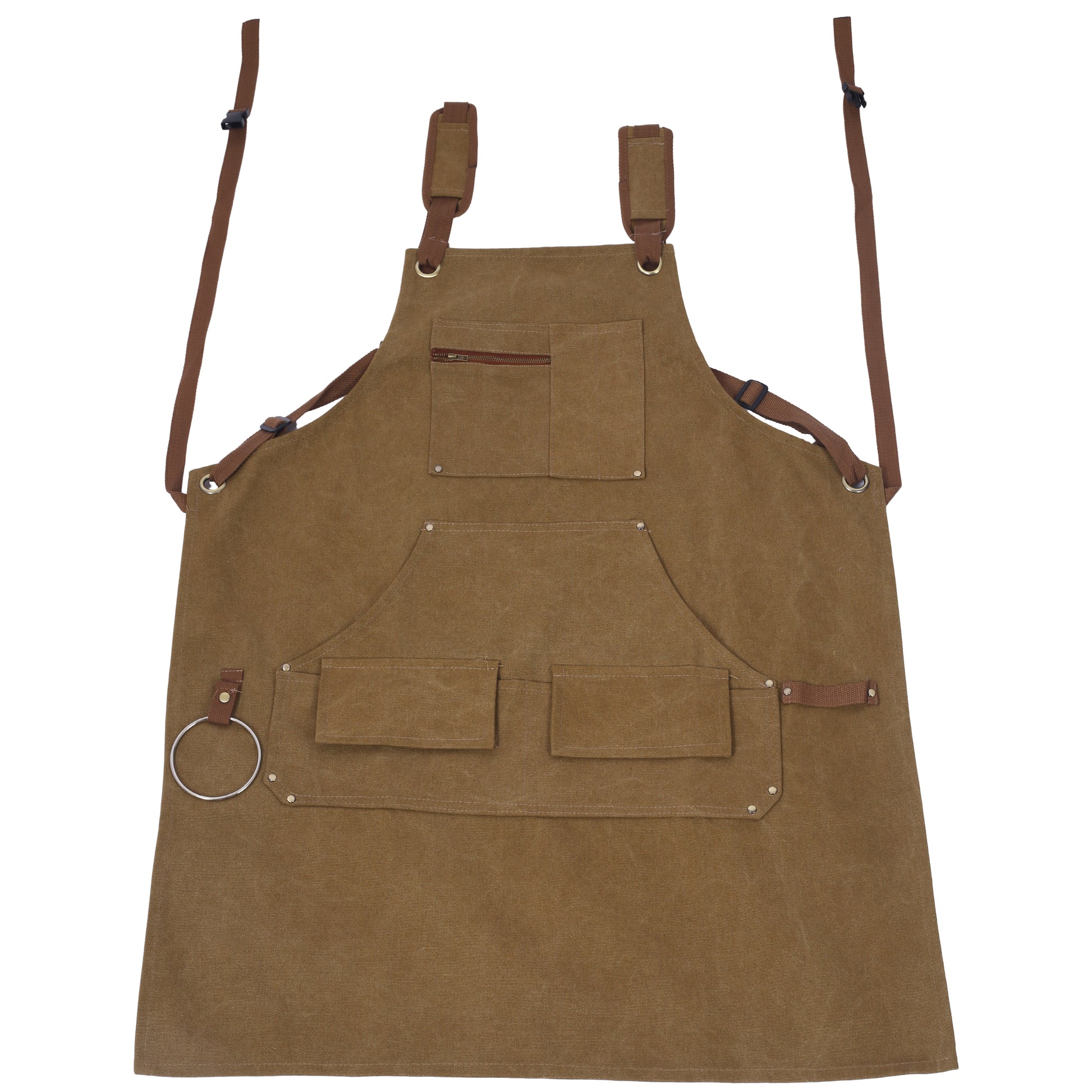 Long Heavy Duty Canvas Tool Apron, Carpenter Aprons, Woodworking Aprons, Carpenters 16 Oz ,Fully Adjustable To Comfortably Fit Men And Women ,Not Waxed Brown Canvas