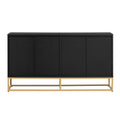 Four Door Metal Handle Storage Cabinet, Adjustable Shelves, Suitable For Corridor, Entrance, Living Room, Study Black Mdf