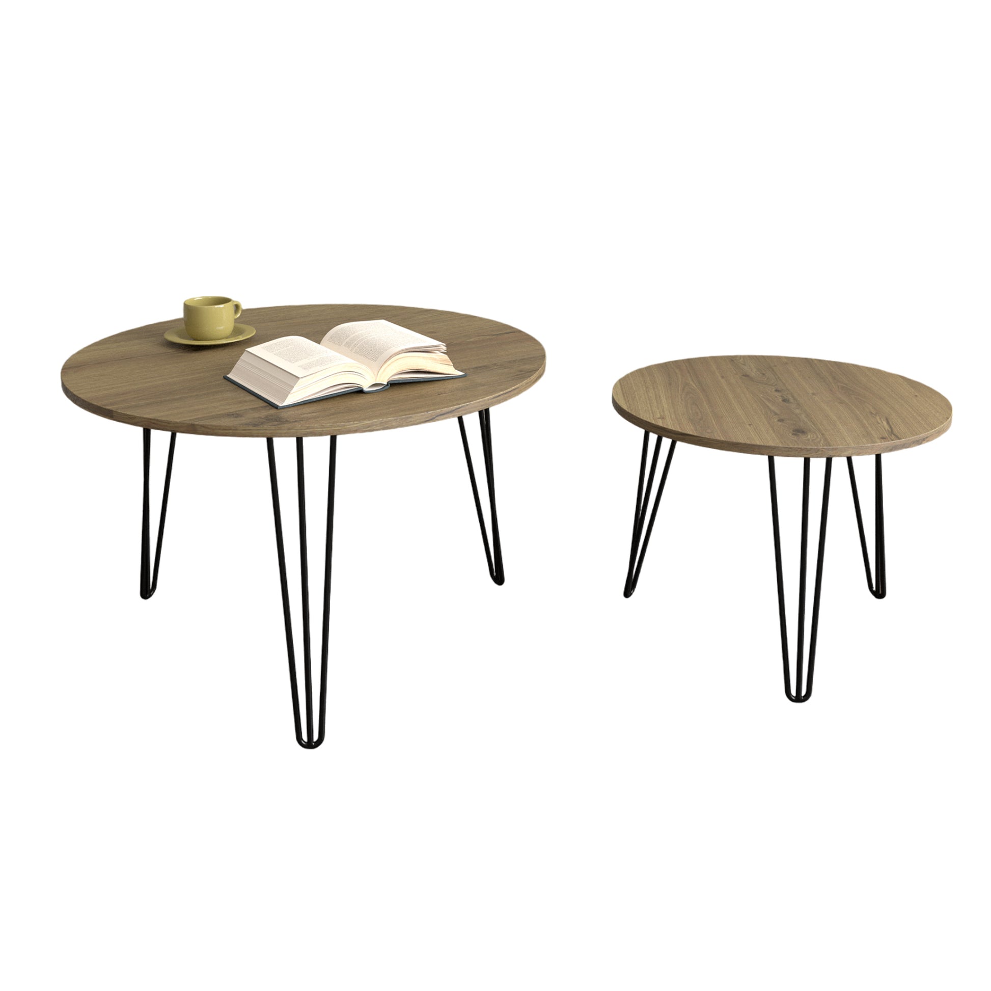 27.56'' Round Nesting Coffee Table Set Of 2, Circular Nesting End Table Set, Round Wooden Tabletop, And Sturdy Metal Base For Living Room, Bedroom, Brown Rustic Brown Round Wood Metal