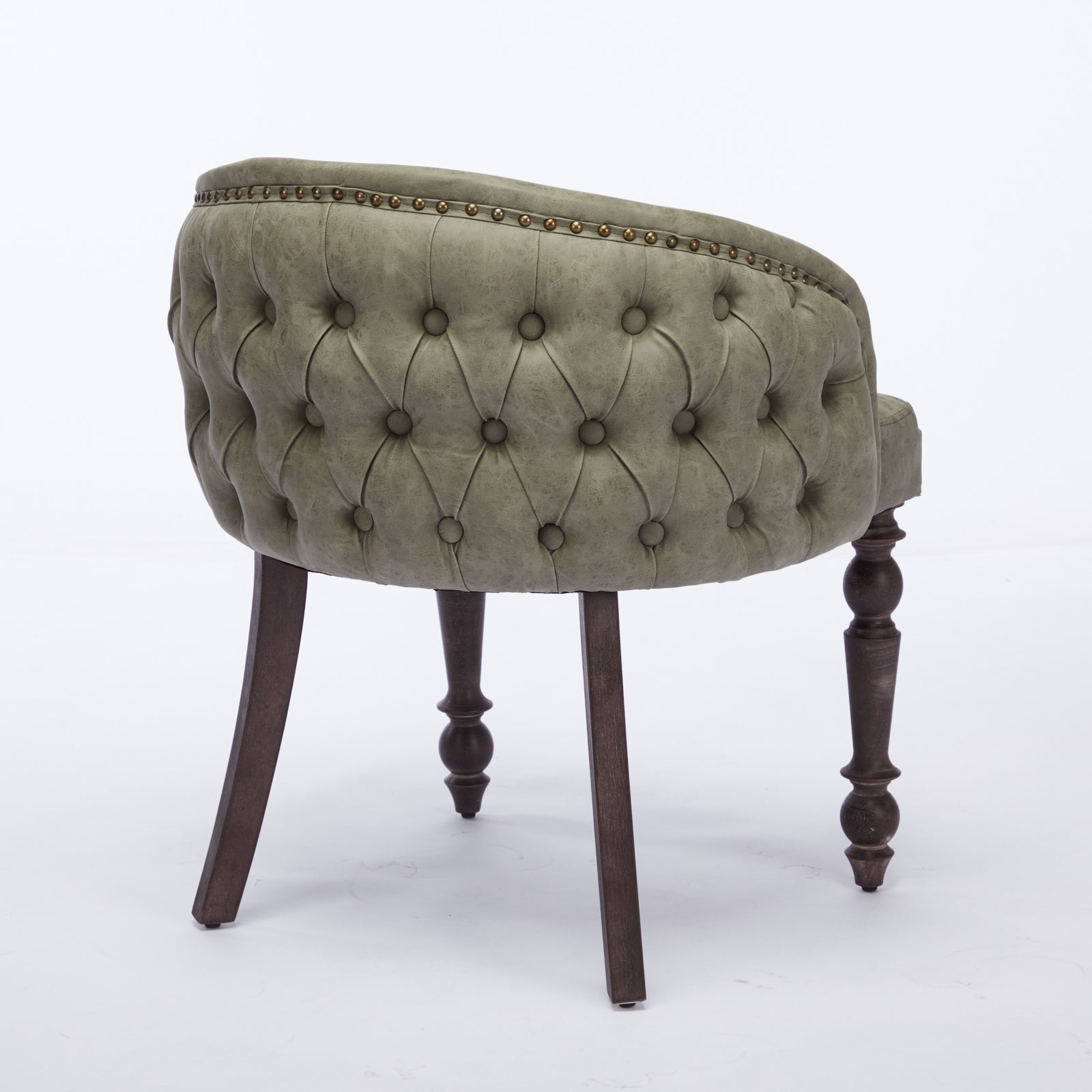 Hand Pulled Buckle Decoration Pu Dining Chair,Accent Leisure Chair, Mid Century Modern Arm Chair With Solid Wood Armrests And Legs, 1 Seat Cushioned Sofa For Living Room Bedroom,Olive Green Color Olive Green Primary Living Space American Design