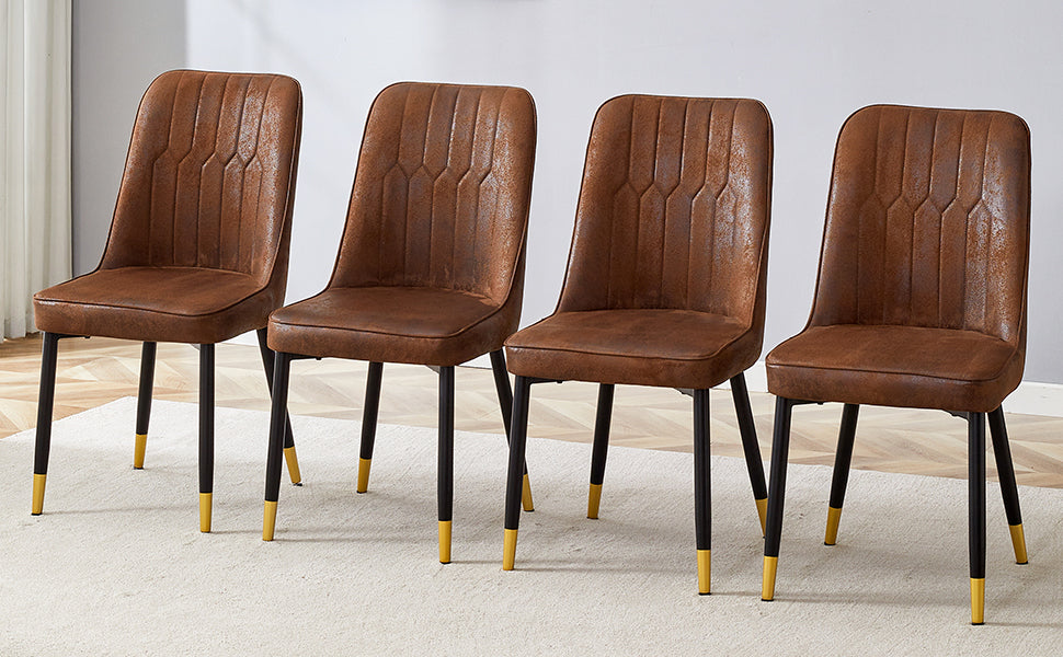 Brown Suede Like Velvet Dining Chair Set Four Pack Black Metal Legs,Dinning Chairs,Brown. Brown Black Dining Room Dining Chairs Metal