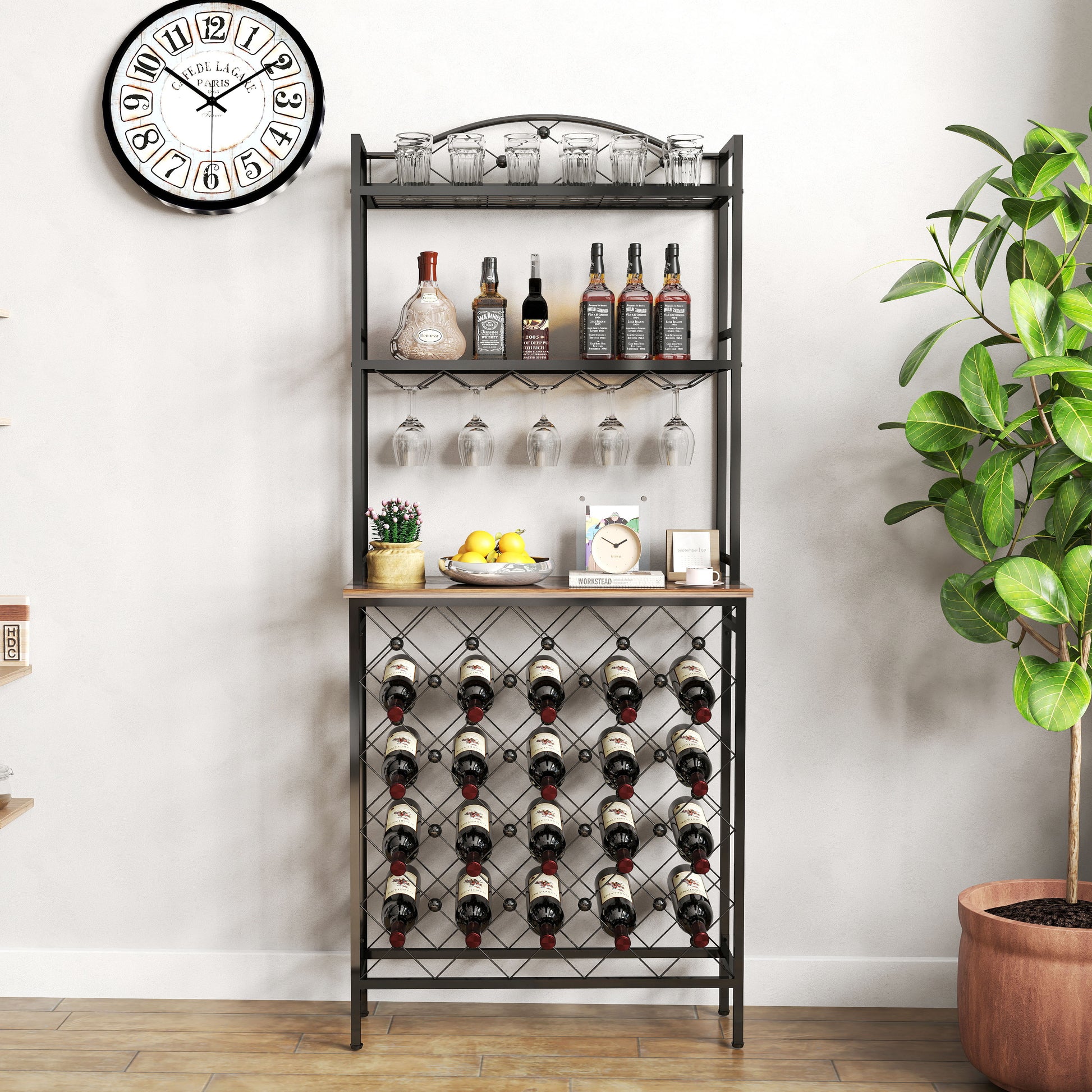 Industrial Wine Rack Bar Table, Tier Liquor Bottle And Glass Holder