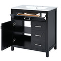 30 Inch Black Bathroom Vanity With Ceramic Sink And Large Storage Ideal Choice For Small Bathrooms Black Bathroom Solid Wood Mdf