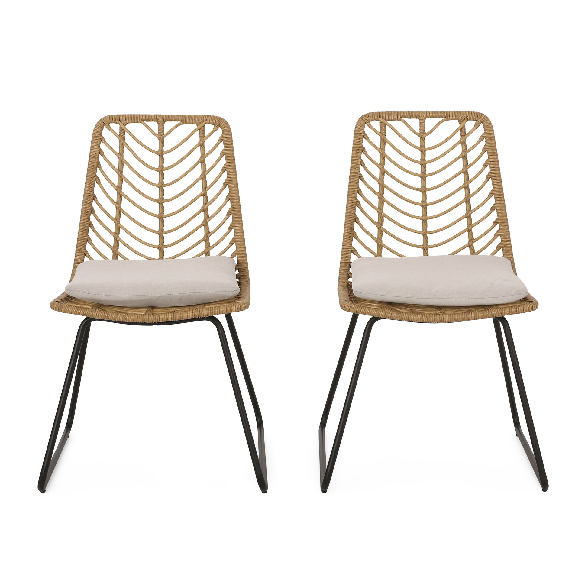 Deja Chair,2Pcs With 2 Cushions Light Brown Rattan