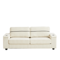 86.5 Inch Sofa Couch Deep Seat Sofa With Two Storage Spaces, T Pyce Charging Portsusb Charging Ports & 2 Cup ,Corduroy 3 Seater Couch, Modern Sofas For Living Room Beige Foam Corduroy 3 Seat