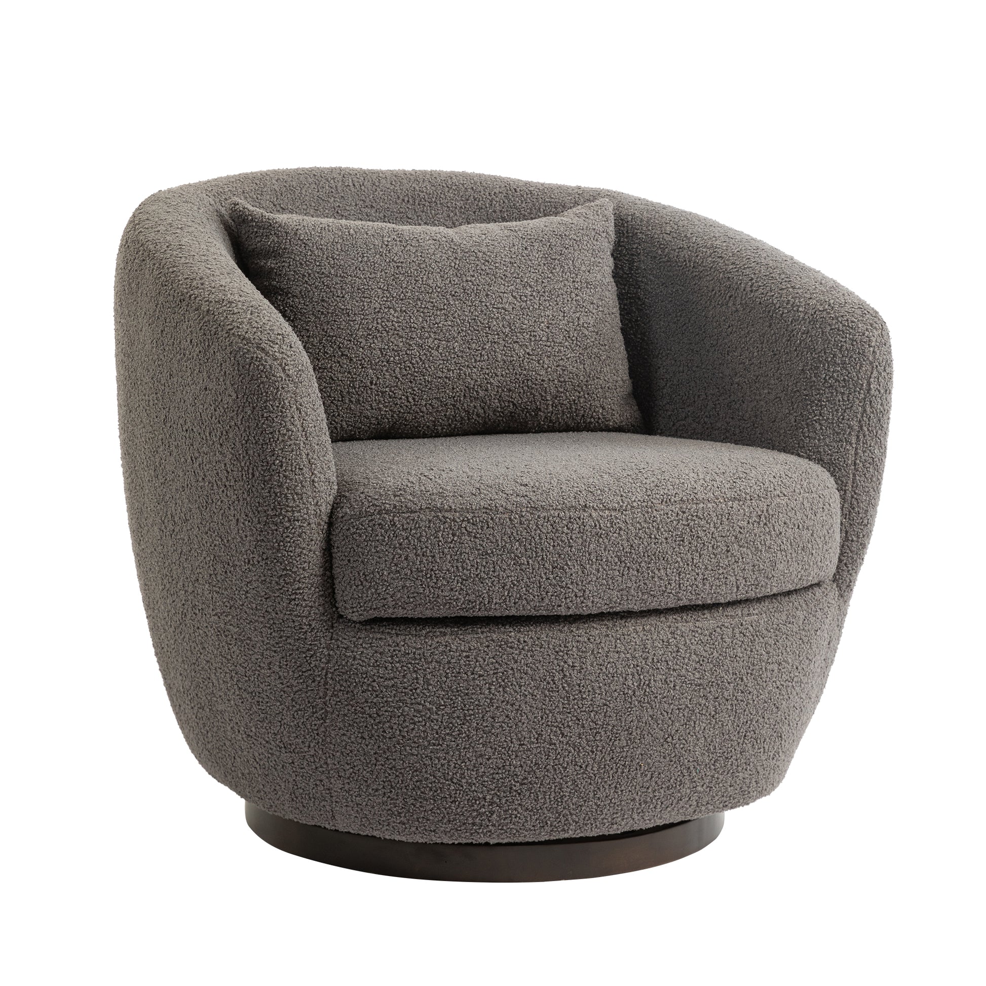 Upholstered Swivel Barrel Armchair With Storage Modern Living Room Side Chair For Bedroom Office Reading Spaces Teddy Fabric Grey Grey Foam Upholstered