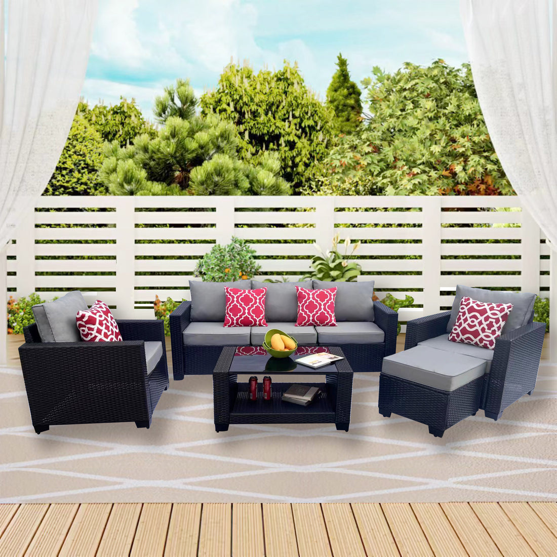 Outdoor Garden Patio Furniture 7 Piece Pe Rattan Wicker Cushioned Sofa Sets And Coffee Table, Patio Furniture Set Outdoor Couch Outdoor Couch Patio Furniture Outdoor Sofa Patio Couch Yes Complete Patio Set Gray Seats 6 Weather Resistant Frame Water