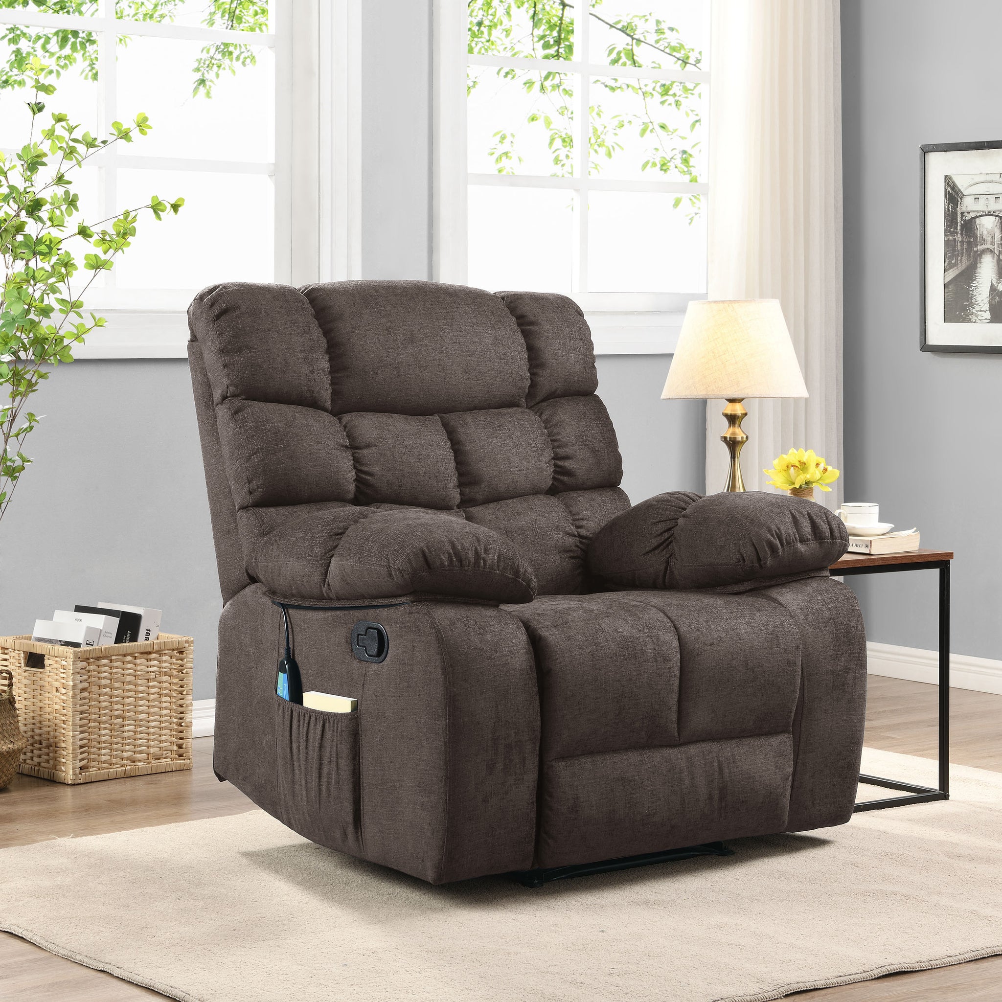 Massage Recliner Brown Polyester