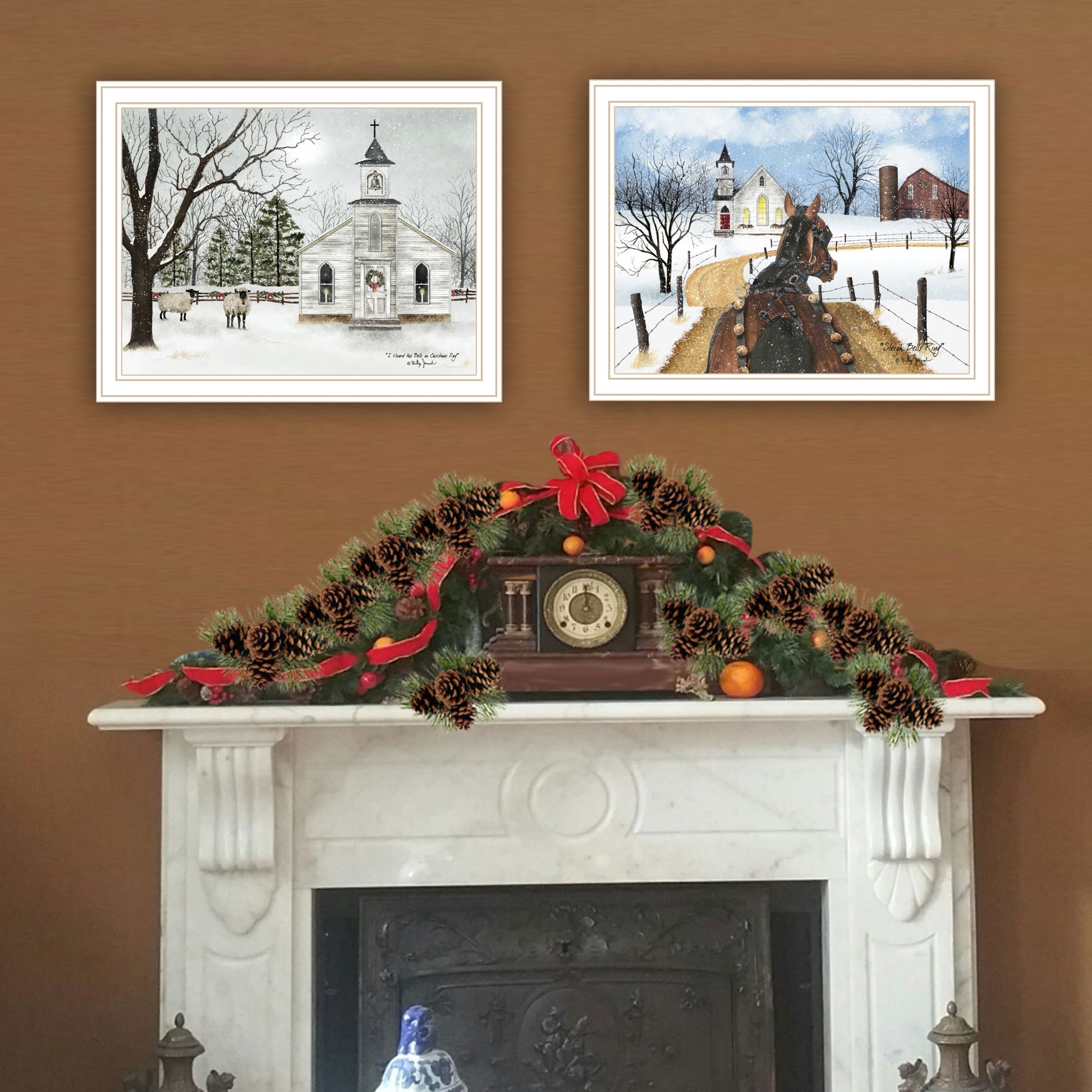 2 Piece Vignette Sleigh Bells Ring White Framed Wall Art For Living Room, Bedroom Wall Art Print For Home Decor By Billy Jacobs Multi Wood Paper