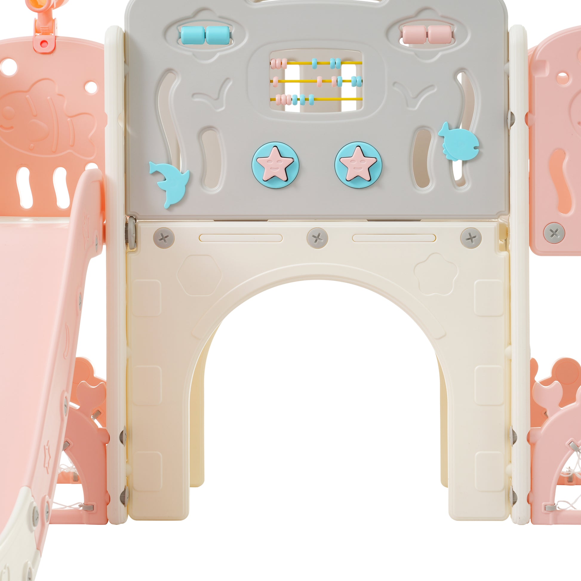 11 In 1 Toddler Slide, Kids Slide For Toddler Age 1 3 With Basketball Hoop, Kids Slide Playset Structure,Arch Tunnel And Telescope, Toy Storage Organizer For Toddlers, Kids Climbers Playground Pink Cute 1 To 2 Years Hdpe Indoor & Outdoor Use