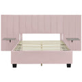 Full Size Upholstered Platform Bed With Big Headboard, Bedroom Furniture, Velvet, Pink Full Pink Plywood