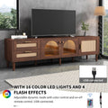 Rattan Tv Stand With 3 Cabinets & 2 Drawers, Rattan Inspired Media Console Table For Tvs Up To 80'', Led Light Entertainment Center, Tv Cabinet For Living Room, Bedroom, Home Theatre Dark Brown