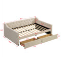 Full Size Upholstered Tufted Daybed With 2 Drawers, Beige Box Spring Not Required Full Beige Wood Daybeds Velvet Upholstered