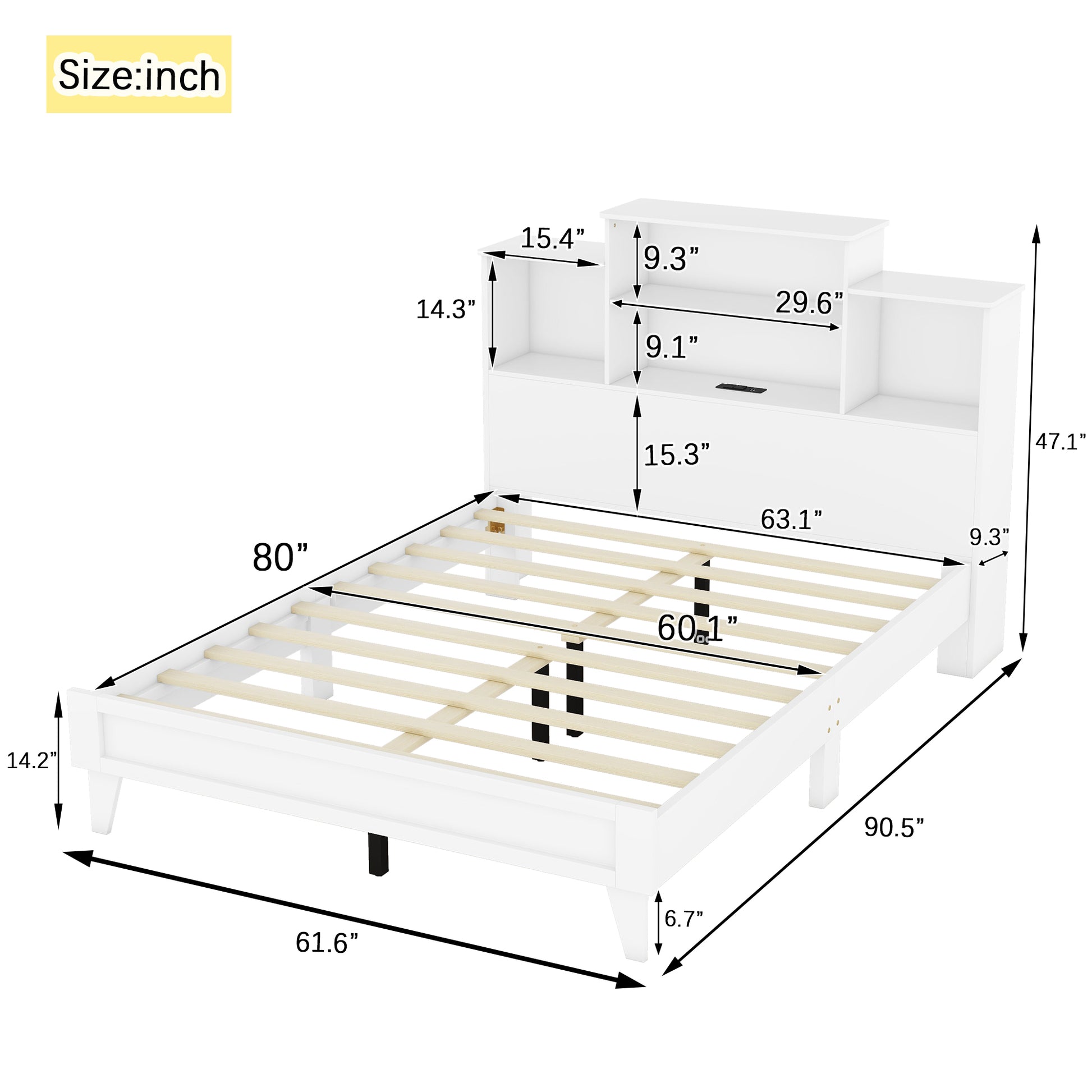 Queen Size Storage Platform Bed Frame With 4 Open Storage Shelves And Usb Charging Design,White Queen White Solid Wood Mdf