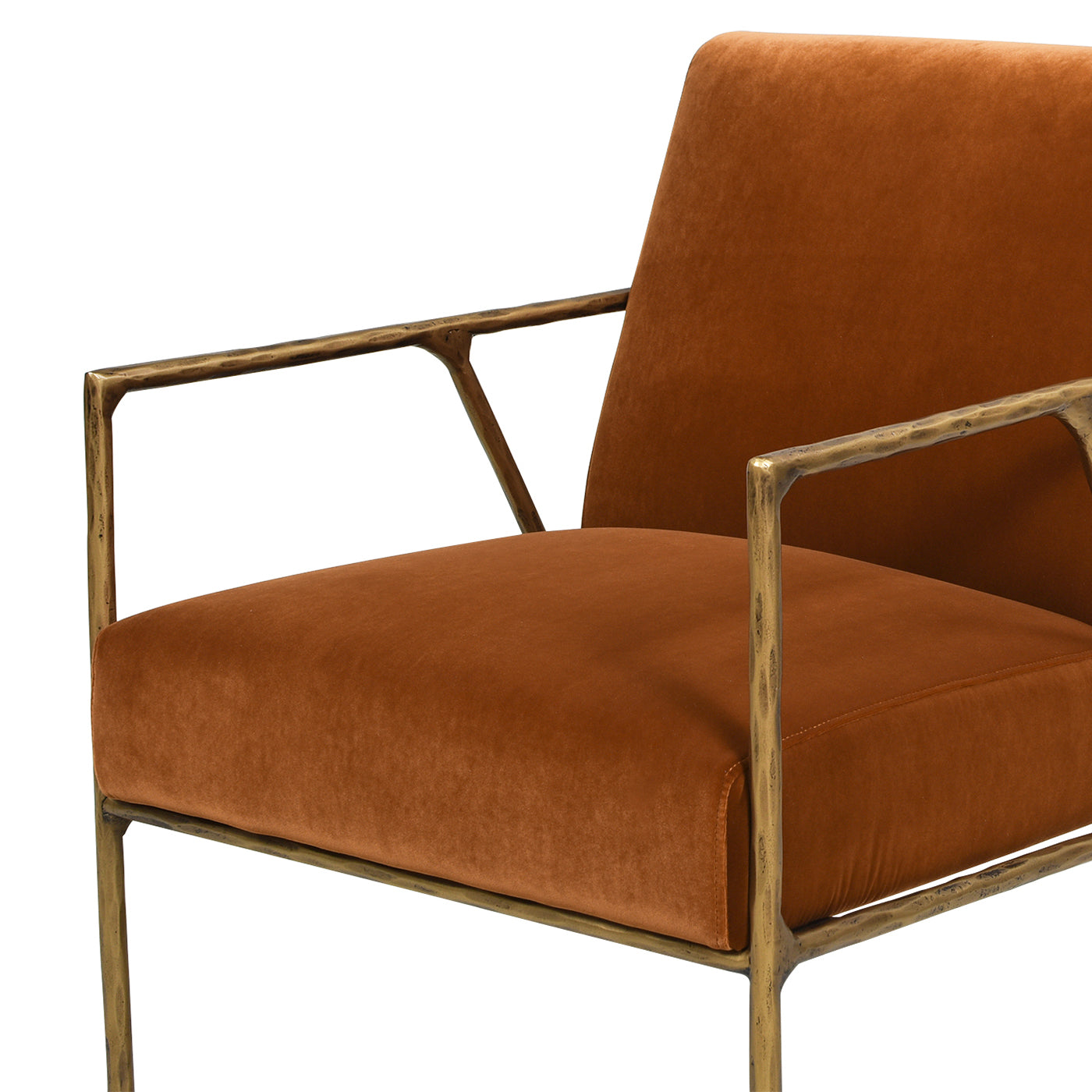 Aerin 24.5" Hammered Brass Upholstered Accent Arm Chair, Burnt Orangeperformance Velvet Burnt Orange Foam Velvet