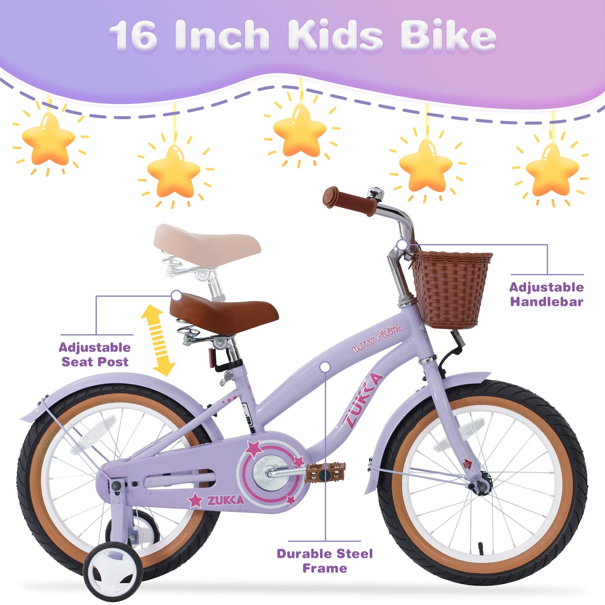 Multiple Colors,Girls Bike For4 7 Years Old Kids,16 Inch Wheel ,Training Wheels Included Cycling Purple Garden & Outdoor Steel