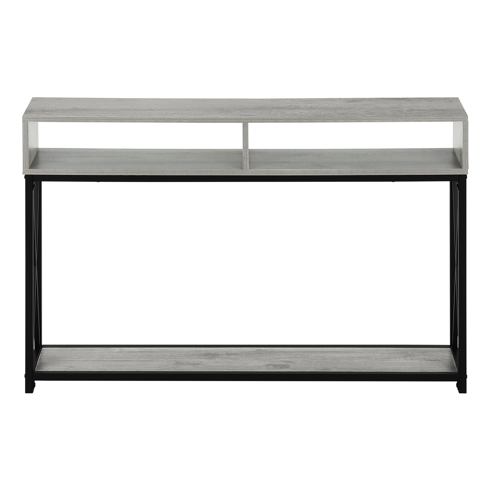 Accent Table, Console, Entryway, Narrow, Sofa, Living Room, Bedroom, Grey Laminate, Black Metal, Contemporary, Modern Grey Metal