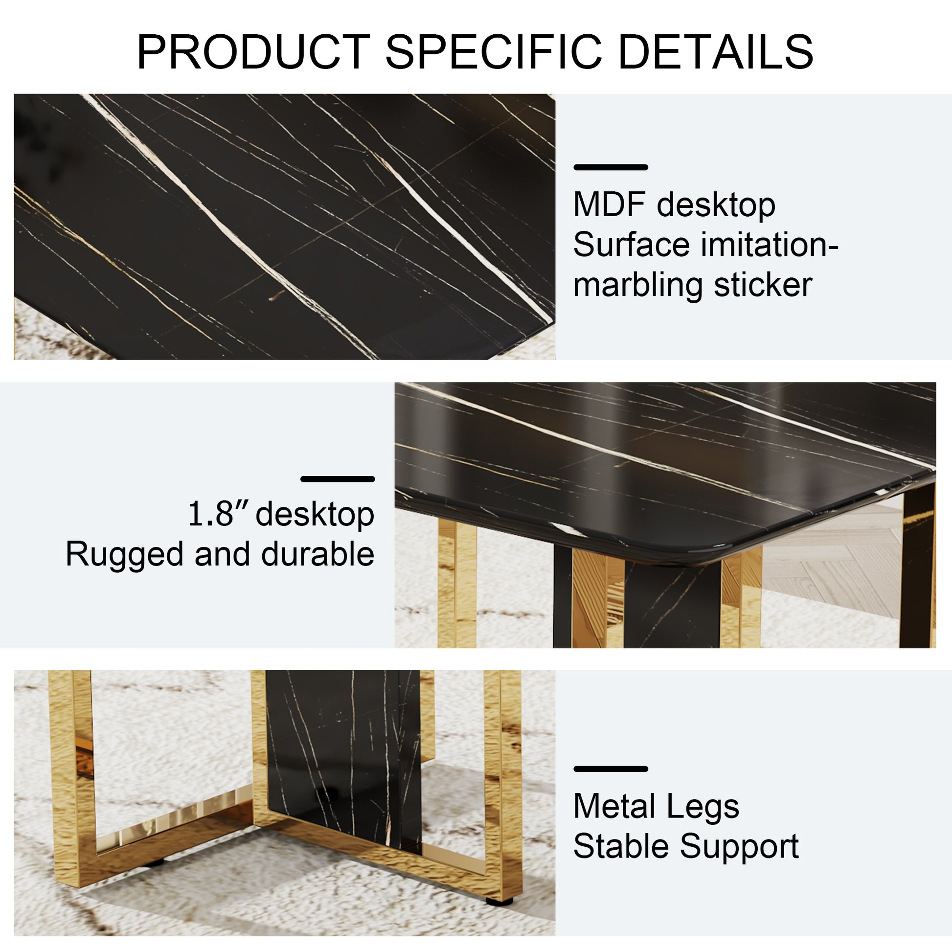 Table And Chair Set. Modern Dining Table With Mdf Top And Beautiful Mdf Legs. Equipped With Comfortable Pu Chairs And Metal Legs. Suitable For A Wide Range Of Decorative Styles. Black,White Seats 6 Mdf