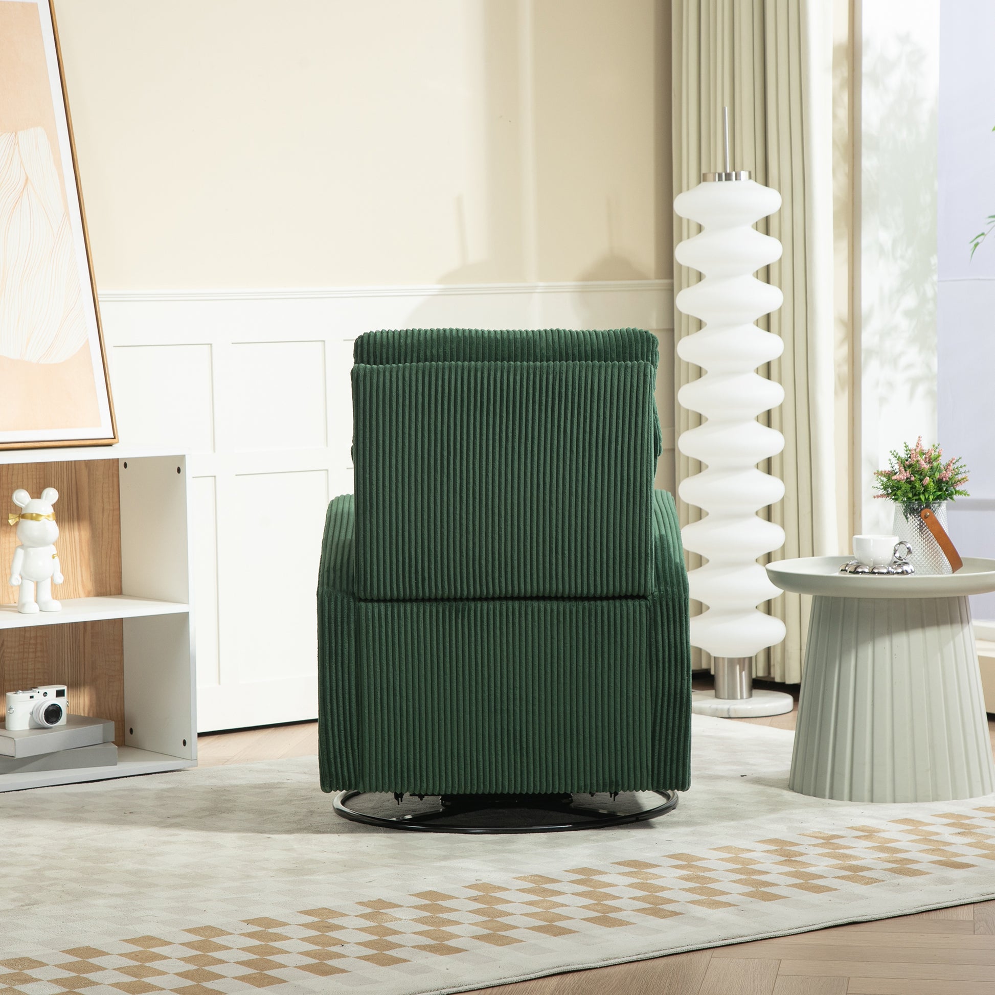 Jiada Upholstered Swivel Glider.Flannel Fabric.Rocking Chair For Nursery In Dark Green.Modern Style One Left Bag Dark Green Primary Living Space Foam Fabric Metal