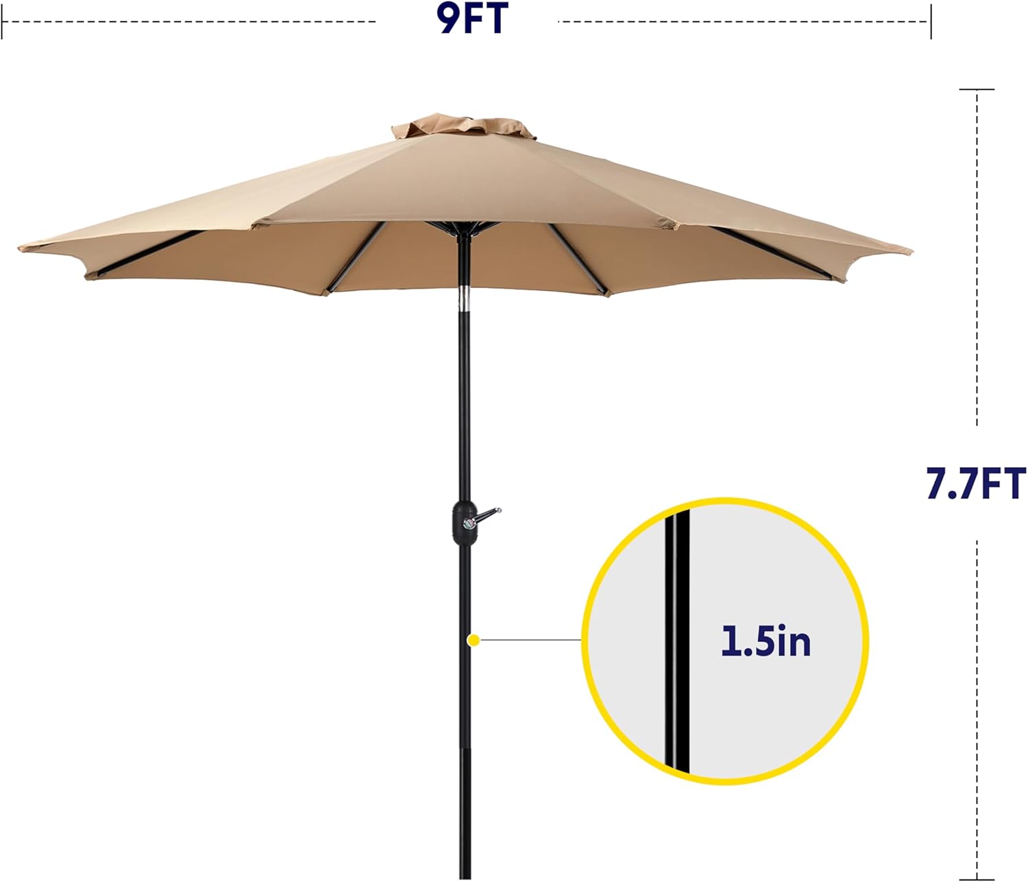 9Ft Outdoor Patio Umbrella With 8 Ribs, Table Umbrellas With Push Button Tilt Crank, Uv Protection Waterproof For Garden Deck Backyard Pool, Khaki Khaki Stainless Steel