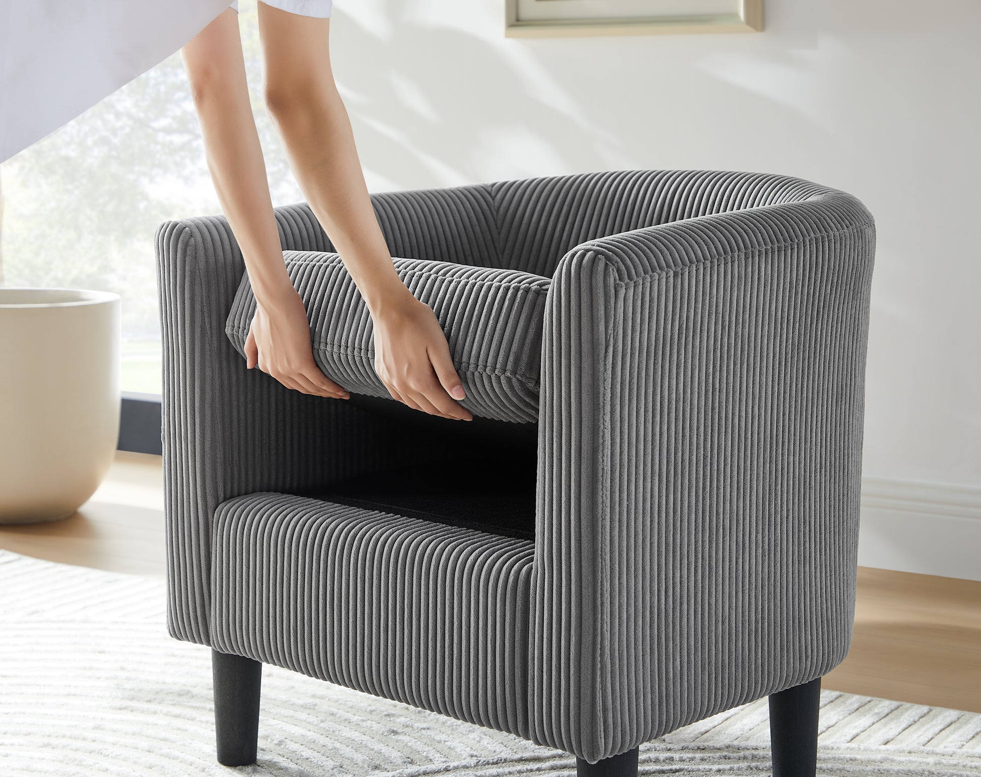 Modern Accent Chair,Upholstered Arm Chair Corduroy Single Sofa Chair With Ottoman Foot Rest Comfy Armchair For Living Room Bedroom And Office,Grey Grey Corduroy