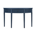 Distinctive Features Of Pine Veneer Console Table With Vertical Stripe Drawer Fronts And Four Legs Navy Blue Primary Living Space Minimalist Mdf