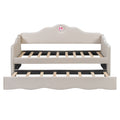 Twin Size Upholstered Daybed With Wave Shaped Trundle, Beige Beige Velvet