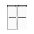 68'' 72'' W X 76'' H Soft Closing Double Sliding Frameless Shower Door With 3 8 Inch 10Mm Clear Glass In Matte Black Matte Black Stainless Steel