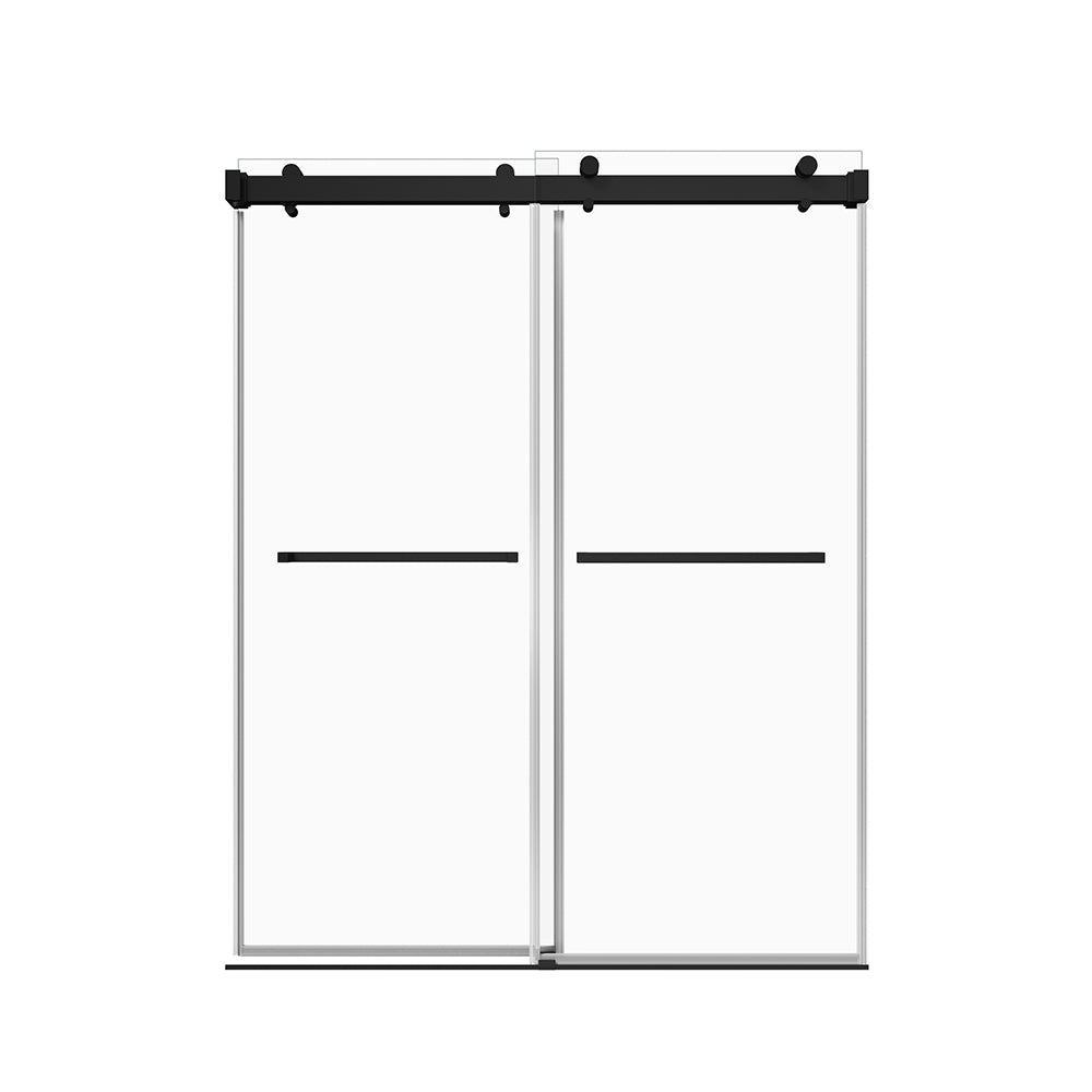 68'' 72'' W X 76'' H Soft Closing Double Sliding Frameless Shower Door With 3 8 Inch 10Mm Clear Glass In Matte Black Matte Black Stainless Steel