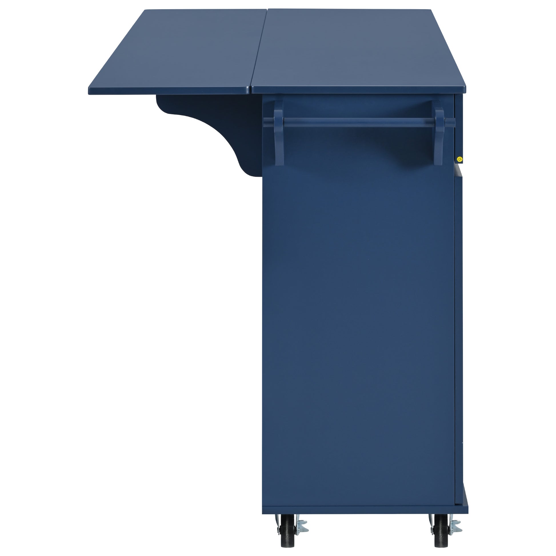 K&K 53.2'' Kitchen Island With Drop Leaf, Kitchen Storage Cart With Spice Rack, Towel Rack And 2 Drawers, Rolling Kitchen Island On Wheels With Adjustable Shelves For Kitchen, Dining Room, Navy Blue Navy Blue Brown Kitchen