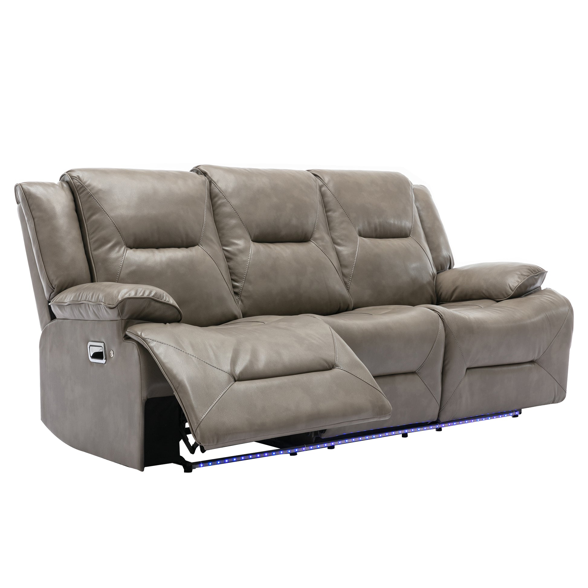 3 Seater Home Theater Recliner Manual Recliner Chair With A Led Light Strip Two Built In Cup Holders For Living Room,Bedroom, Grey Grey Foam Pu