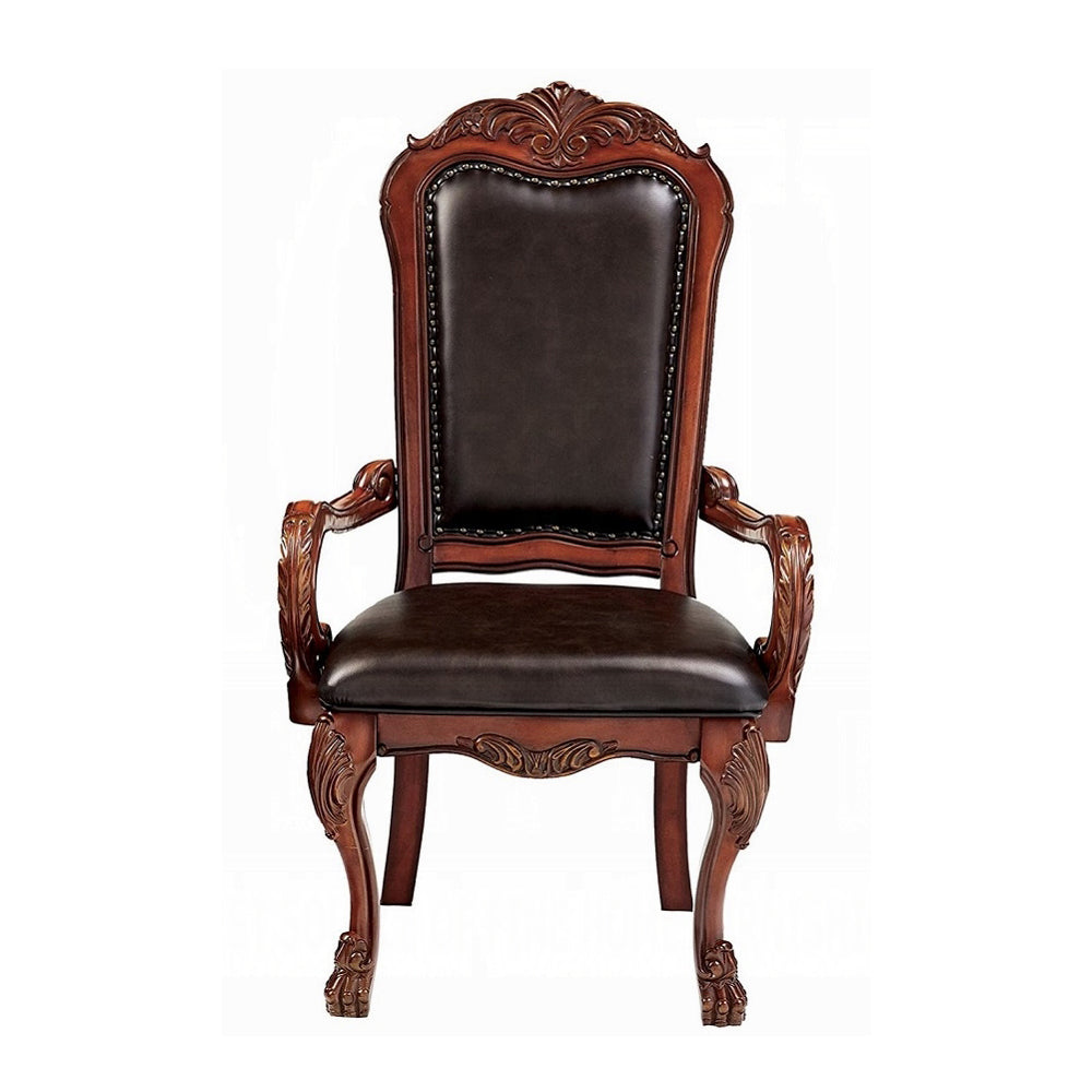 Brown And Cherry Oak Arm Chair With Trim Set Of 2 Solid Cherry Dining Room Arm Chair Solid Back Set Of 2 Faux Leather