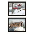 2 Piece Vignette Winter Covered Bridges Black Framed Wall Art For Living Room, Bedroom Wall Art Print For Home Decor By Billy Jacobs Multicolor Wood Paper