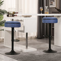 Round Storage Bar Stool Set Of 2, Blue Linen Height Adjustable Barstool, 360 Counter Height Swivel Stool, Armless Bar Chair With Metal Frame For Kitchen Counter Dining Living Room Blue Set Of 2 Foam Linen