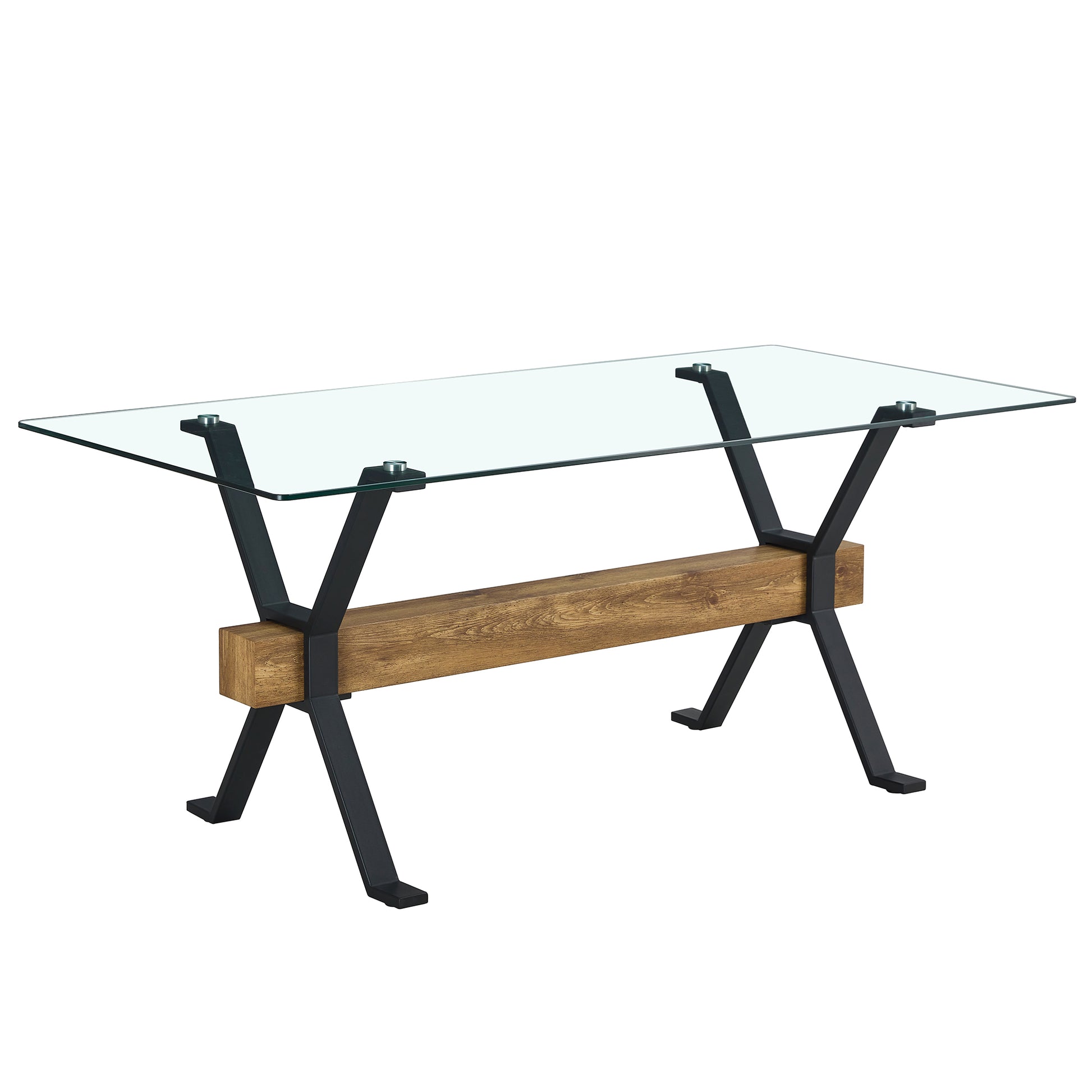 Dining Table. Modern Tempered Glass Dining Table. Large Modern Office Desk With Black Metal Legs And Mdf Crossbars, Suitable For Home And Office Use. 8 High End Cushioned Seats.F 1105 C 1162 Transparent Mdf Glass