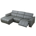 Wall Hugger Reclining Sofa Modern Electric Control Genuine Leather L Shaped Couch,Lounge Seat Theater Seating Furniture With Usb Port, Sofa With Headrest & Footrest For Living Room,Apartment,Office Dark Grey Genuine Leather 3 Seat