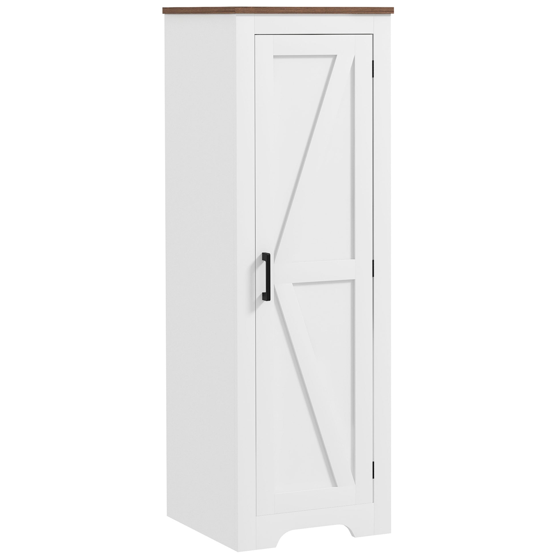 Homcom Farmhouse Storage Cabinet With Adjustable Shelf, Single Barn Door Accent Cabinet For Living Room, Floor Pantry Cabinet, White White Mdf