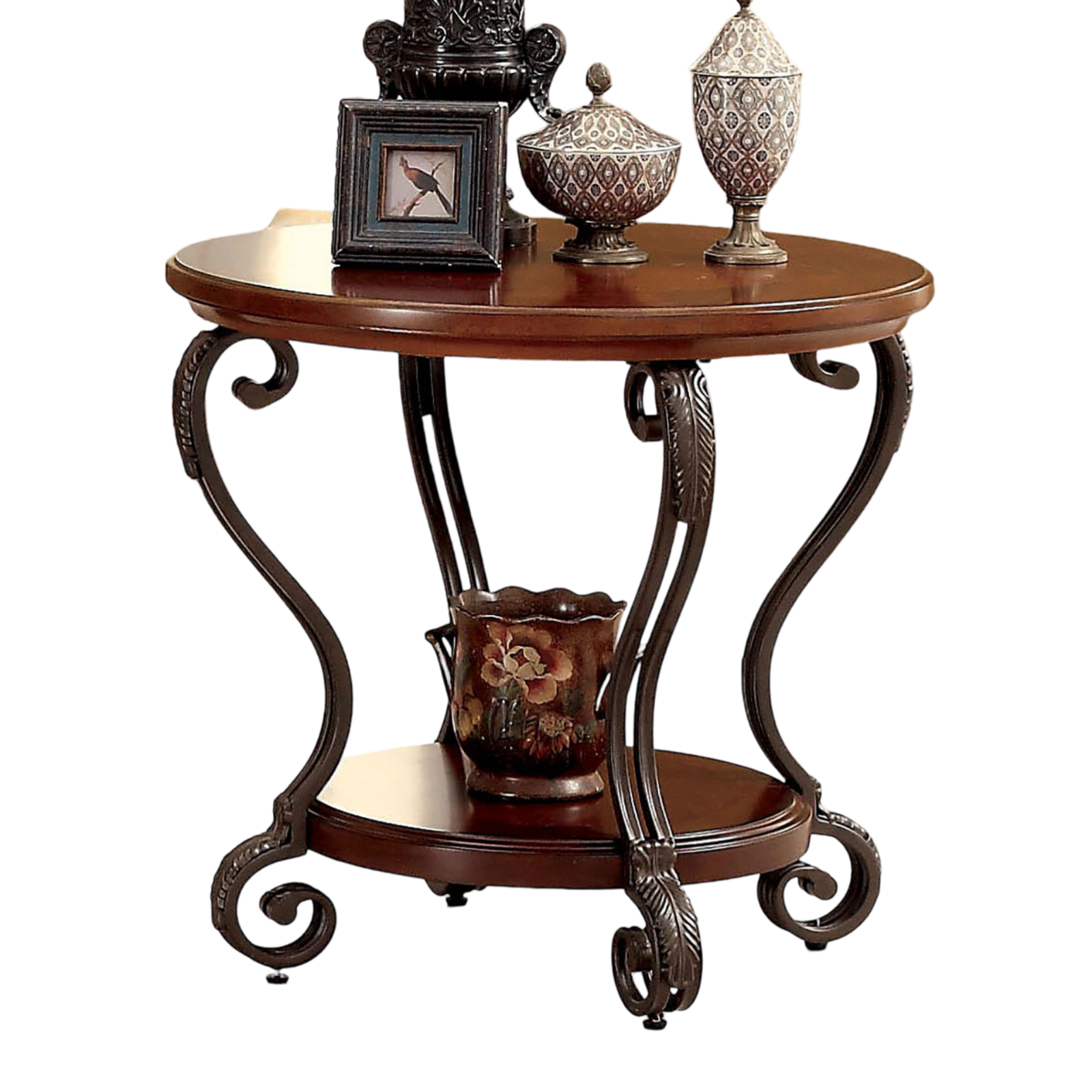 Traditional Style Brown Cherry 1Pc End Table Open Bottom Shelf Ornate Design Living Room Furniture Brown Multi Primary Living Space Classic,Contemporary,Ornate Traditional,Traditional Open Storage Coffee & End Tables Solid Wood