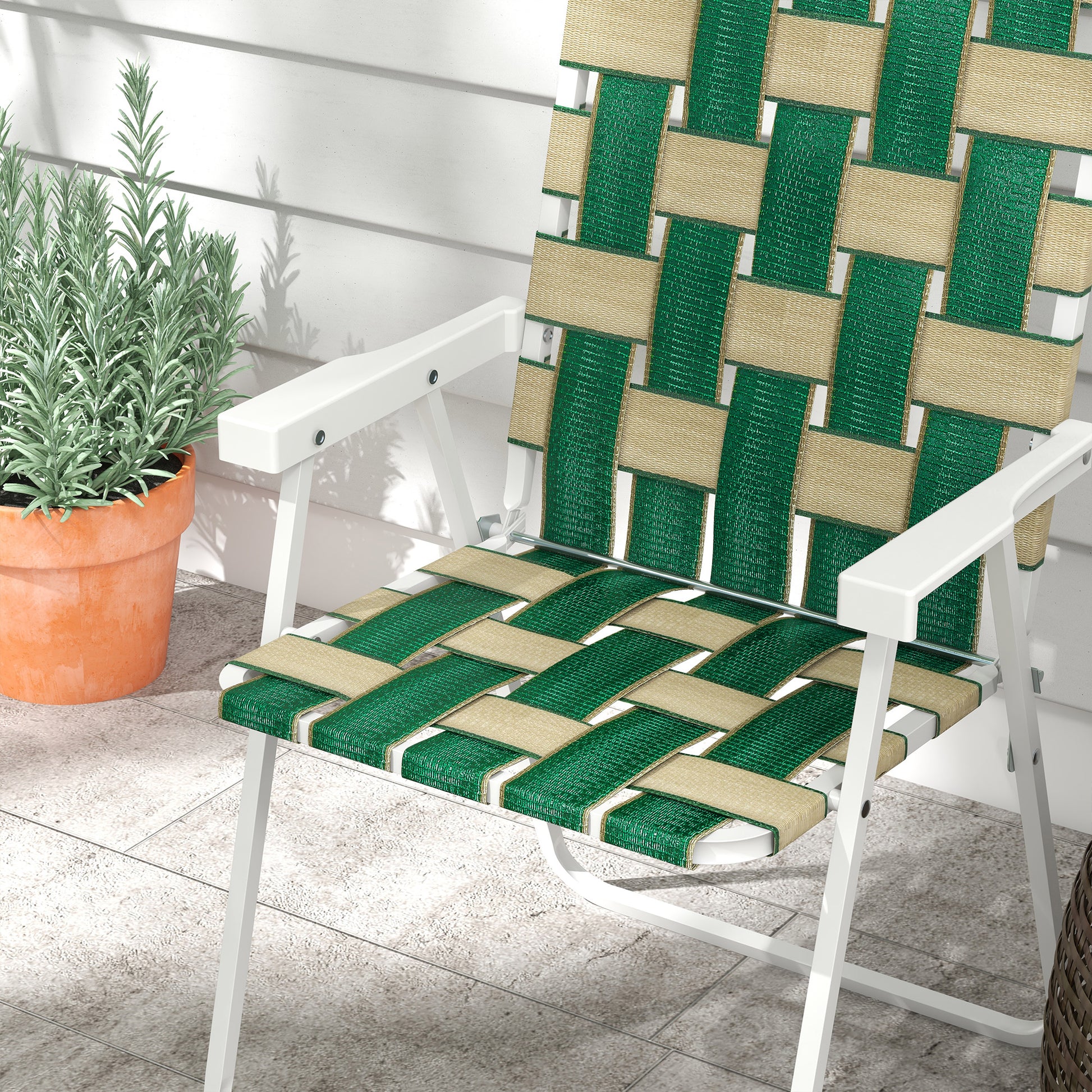 Outsunny Set Of 2 Patio Folding Chairs, Classic Outdoor Camping Chairs, Portable Lawn Chairs For Camping, Garden, Pool, Beach, Backyard W Armrests, Green Green Steel