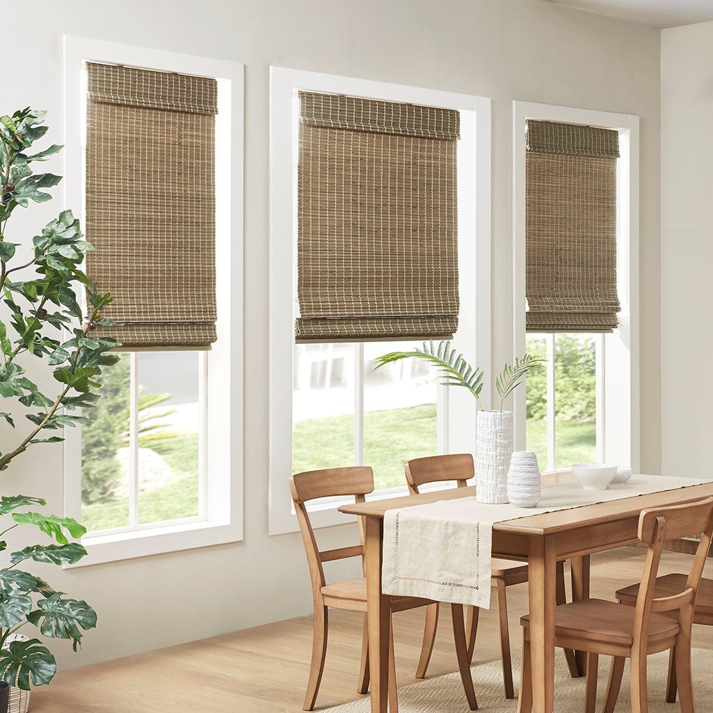 Bamboo Light Filtering Roman Shade 64"L Natural Ash Bamboo